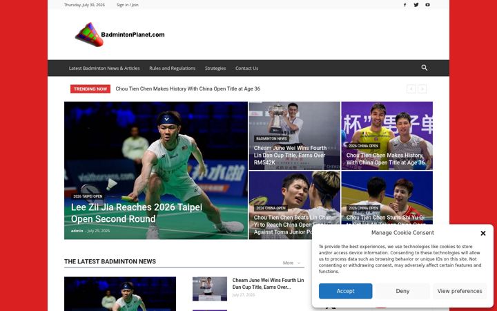 Screenshot of badmintonplanet.com