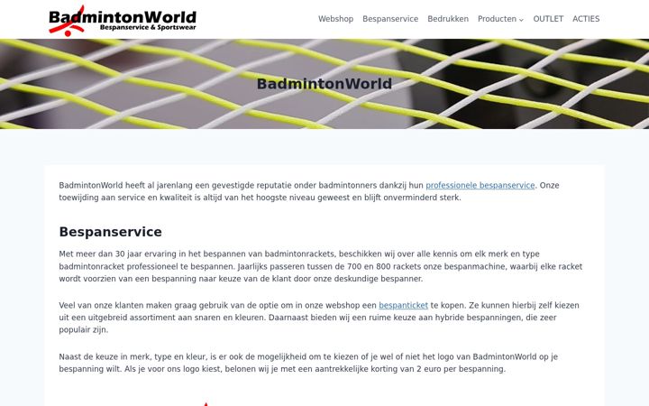 Screenshot of badmintonworld.nl