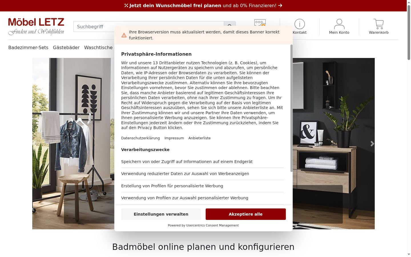 Snímek obrazovky baneru souhlasu zobrazeného před jakoukoli interakcí