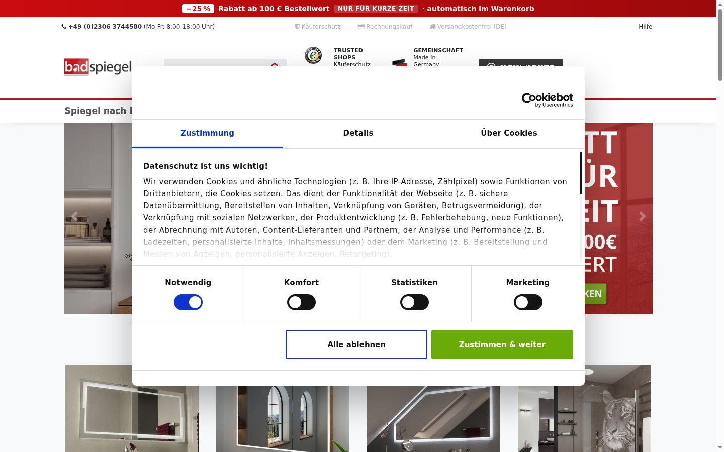 Snímek obrazovky baneru souhlasu zobrazeného před jakoukoli interakcí