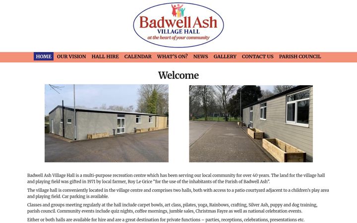 Screenshot of badwellashvillagehall.org.uk