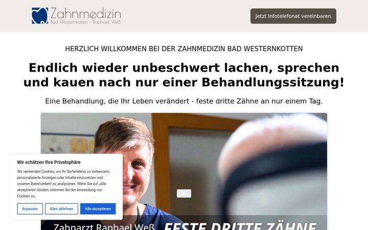 Kuvakaappaus sivustosta badwesternkotten-zahnmedizin.de