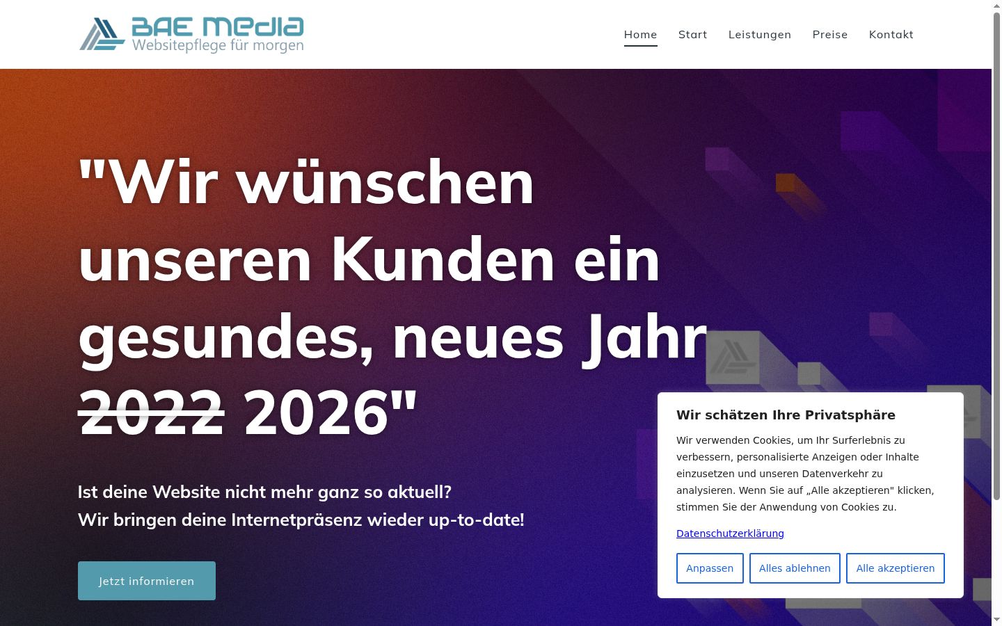 Screenshot des Einwilligungsbanners vor jeglicher Interaktion