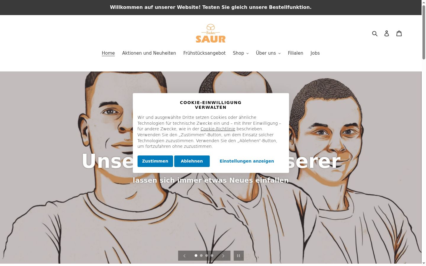 Captura de ecrã do banner de consentimento apresentado antes de qualquer interação