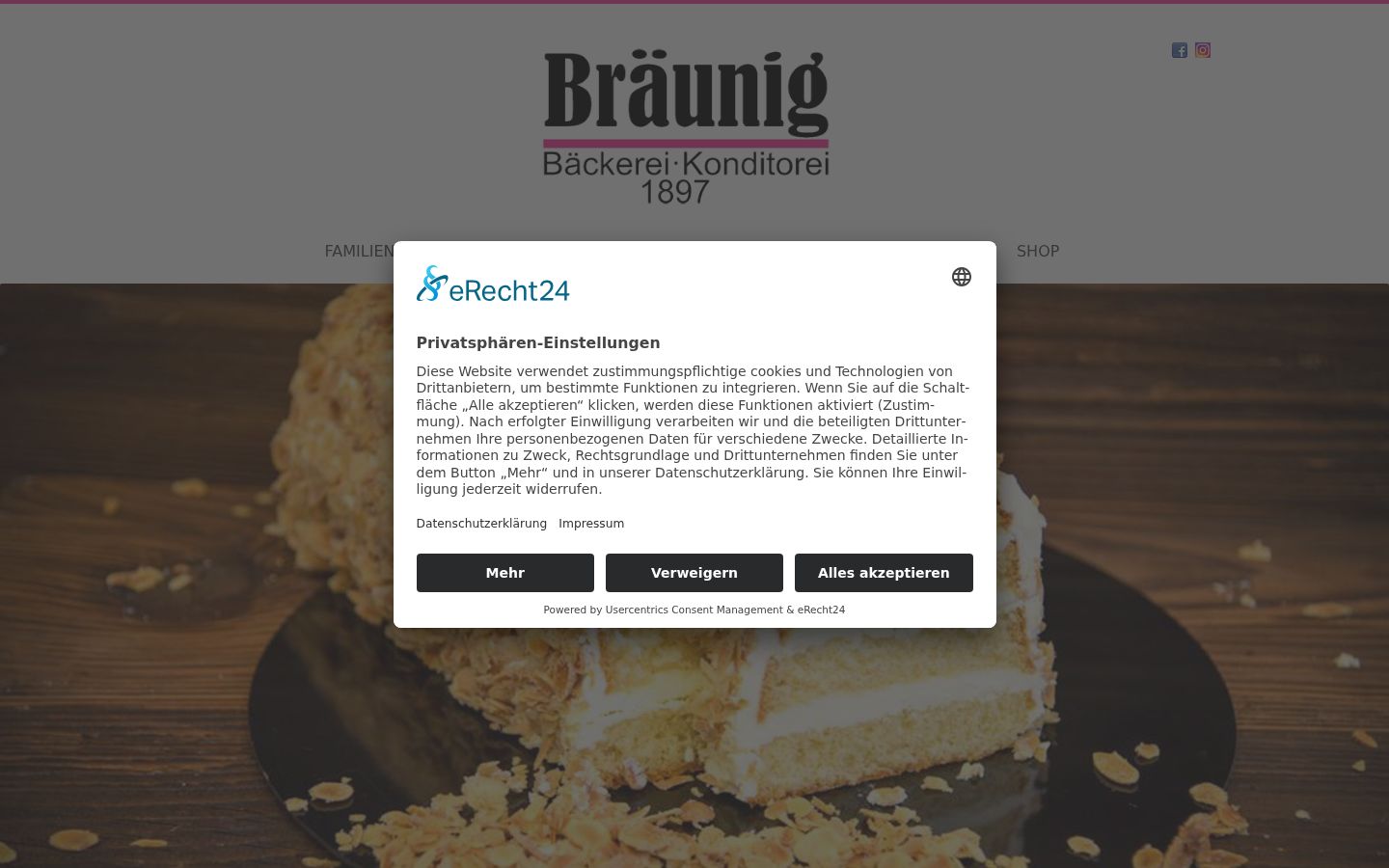 Captura de ecrã do banner de consentimento apresentado antes de qualquer interação