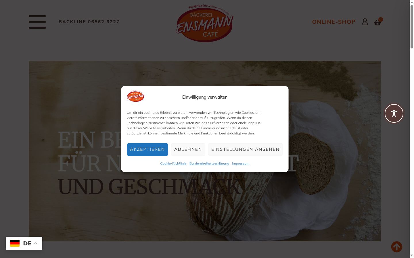 Screenshot of the consent banner shown before any interaction