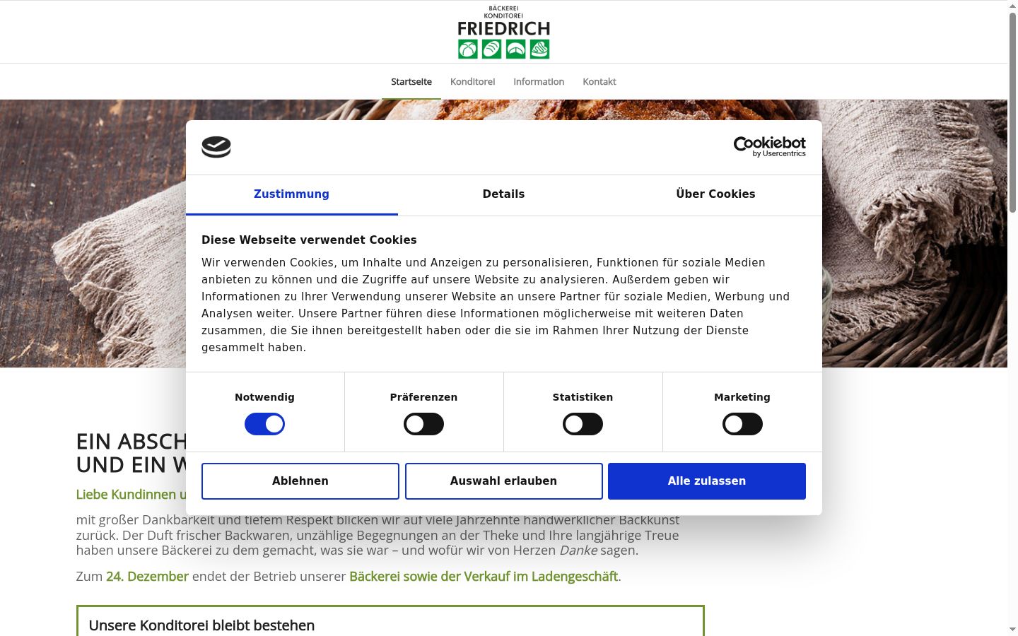 Snimka zaslona bannera za privolu prikazanog prije bilo kakve interakcije