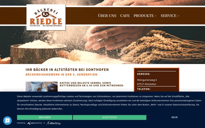 Posnetek zaslona baeckerei-riedle.de
