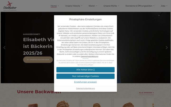 Screenshot of baeckerei-vielhaber.de