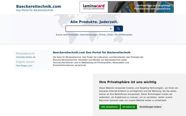 Screenshot of baeckereitechnik.com