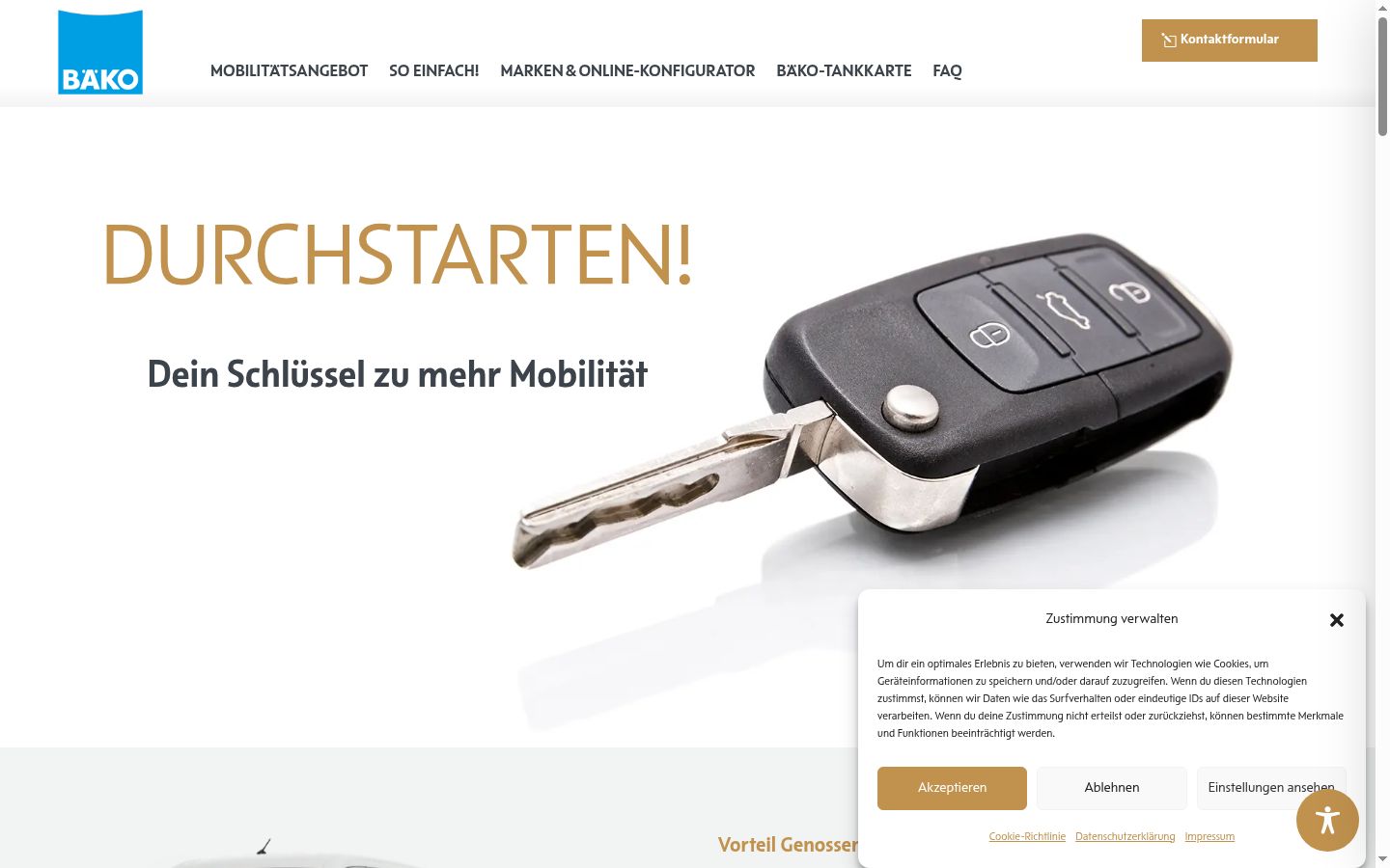 Screenshot des Einwilligungsbanners vor jeglicher Interaktion