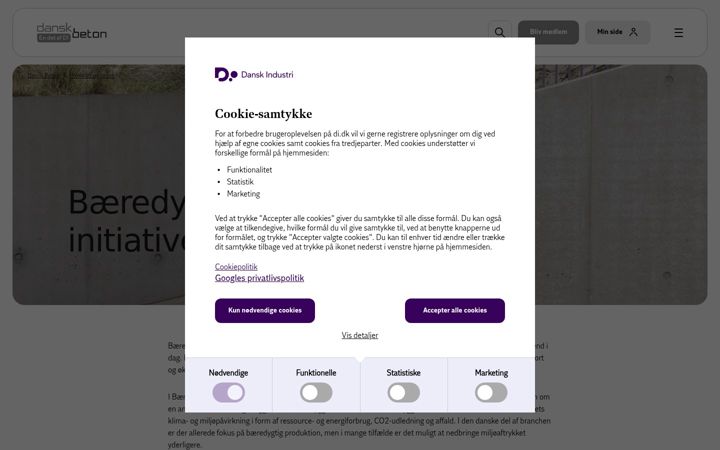 Screenshot of baeredygtigbeton.dk