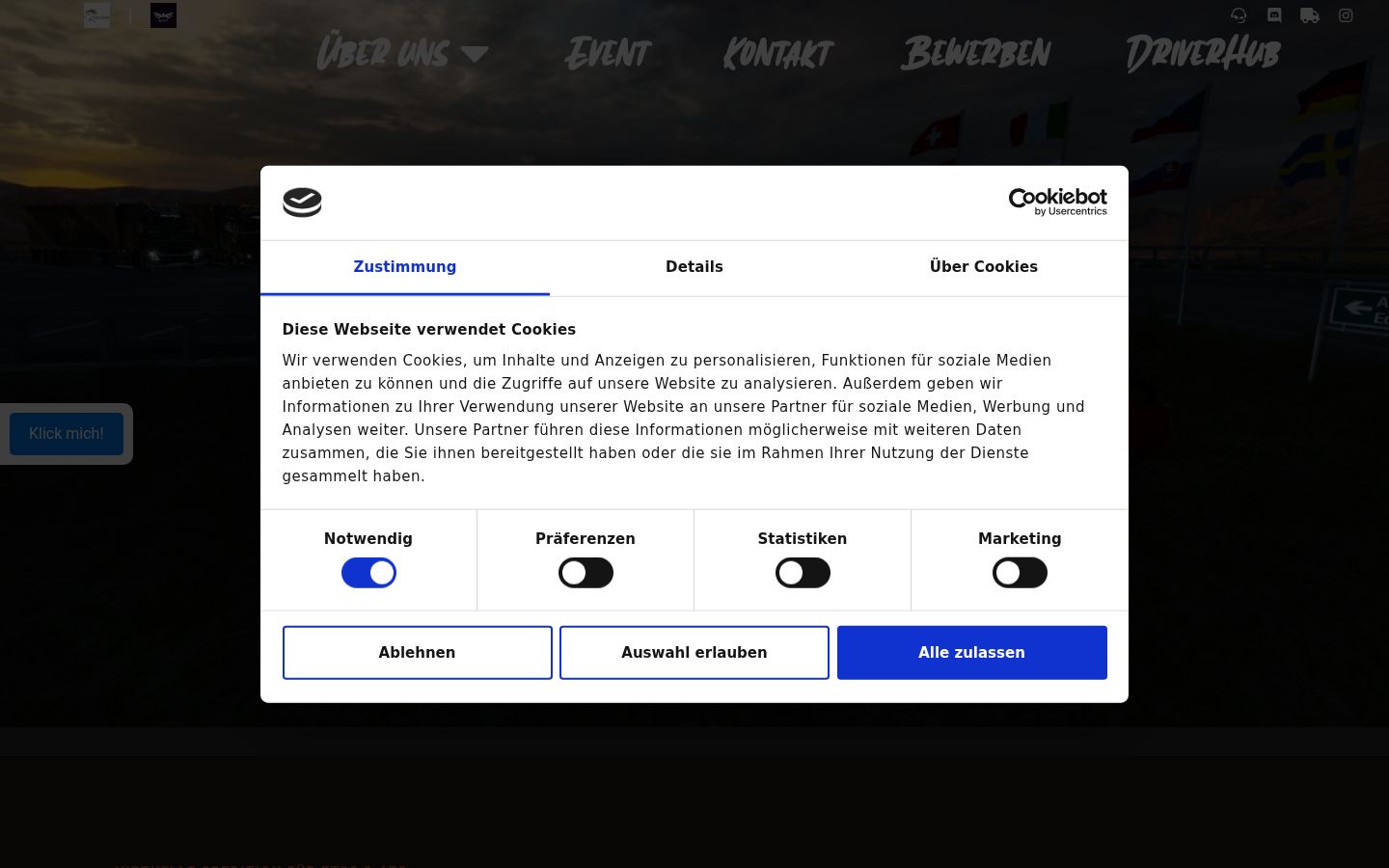 Posnetek zaslona pasice za privolitev, prikazane pred kakršno koli interakcijo