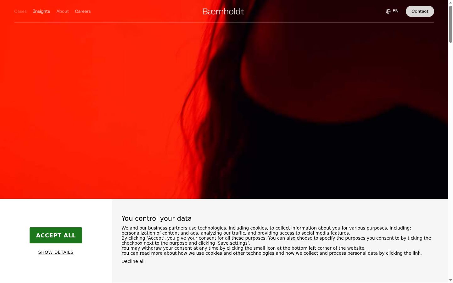 Skärmbild av samtyckesbannern som visades före någon interaktion
