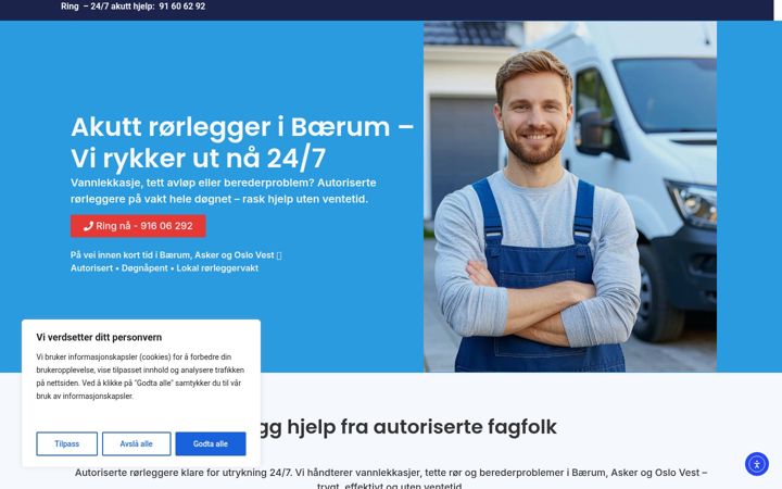 Screenshot of baerumrorleggervakt.no