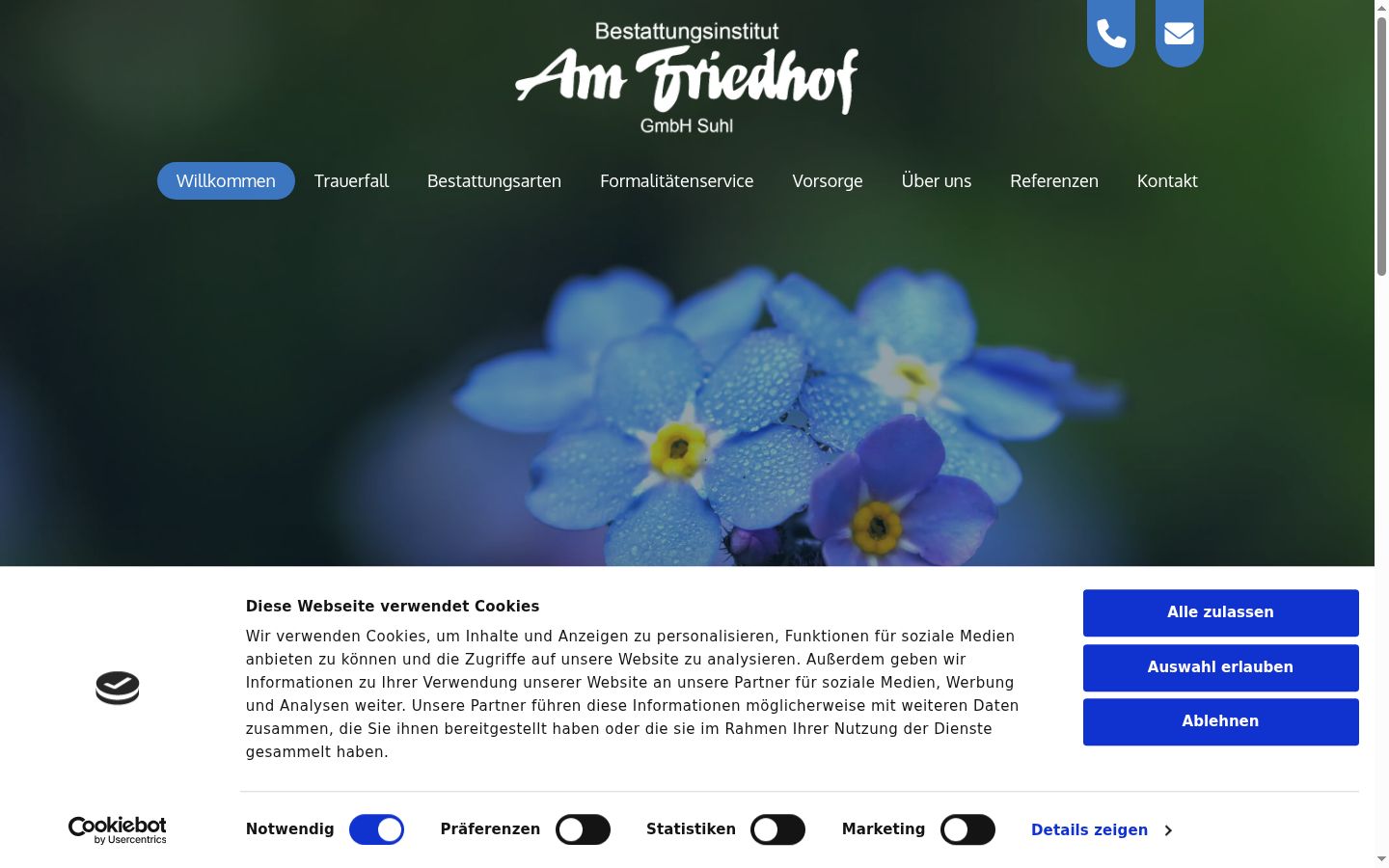 Screenshot des Einwilligungsbanners vor jeglicher Interaktion