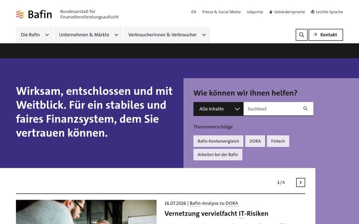 Screenshot van bafin.de