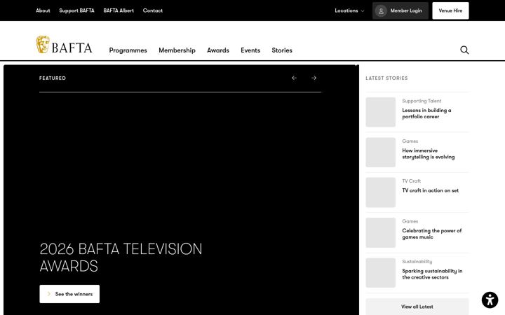Screenshot van bafta.org
