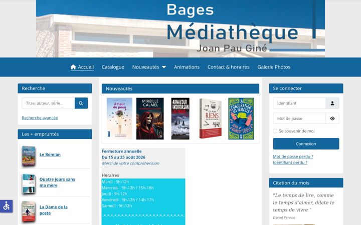 Screenshot of bages66-mediatheque.fr