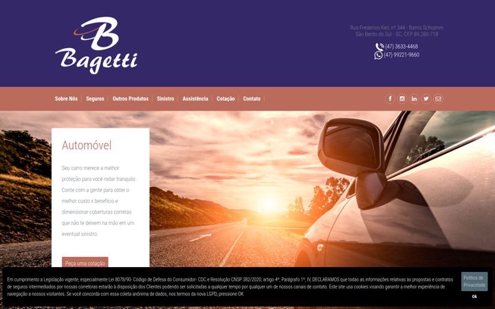 Screenshot of bagettiseguros.com.br