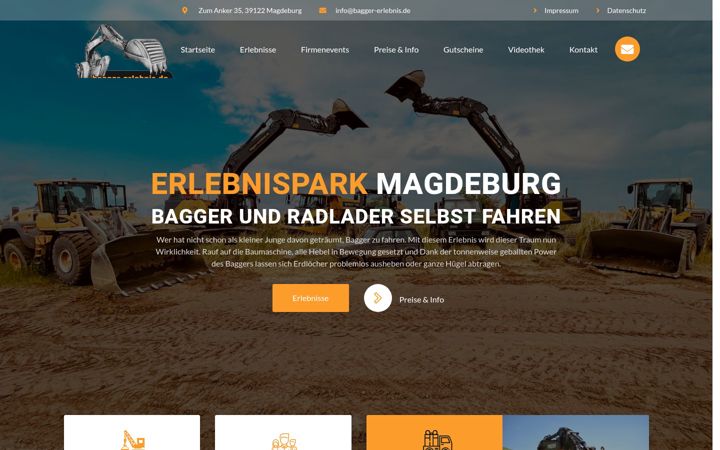 Skjámynd af bagger-erlebnis.de