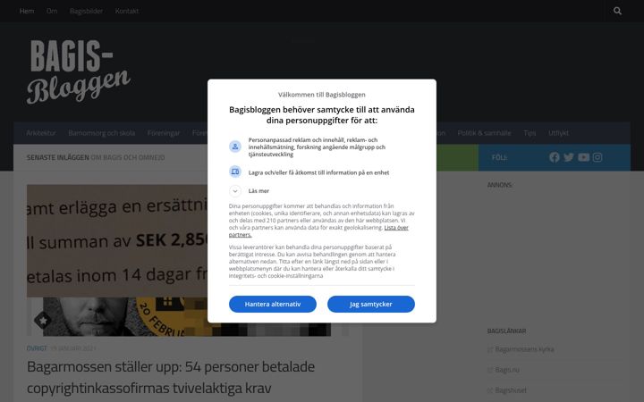 Captură de ecran a bagisbloggen.se