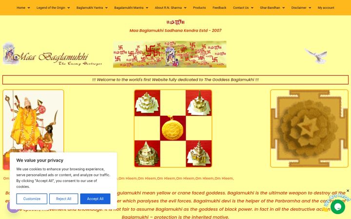 Ekrano kopija baglamukhi.org
