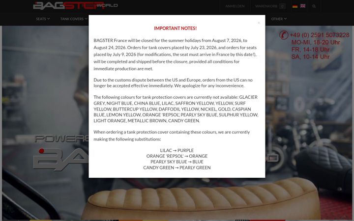 Screenshot of bagsterworld.de