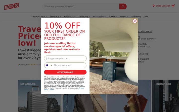 Screenshot of bagstogo.com.au