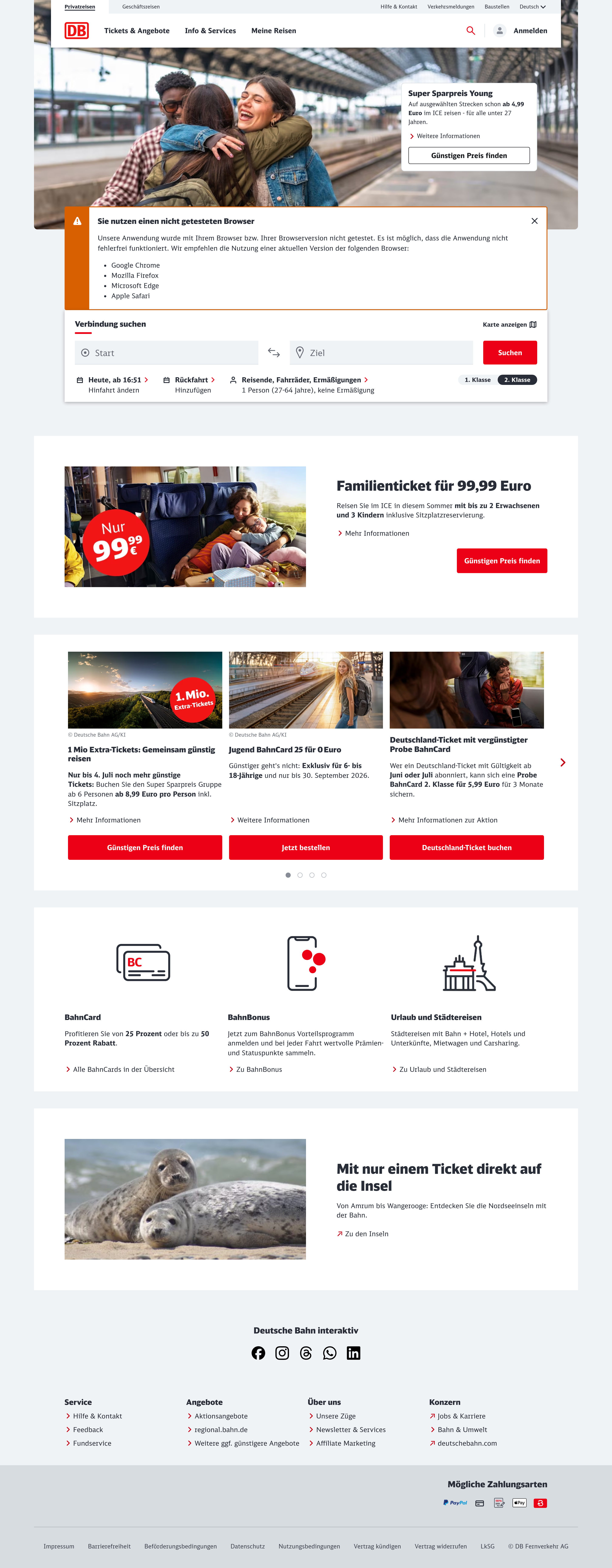 Screenshot of bahn.de