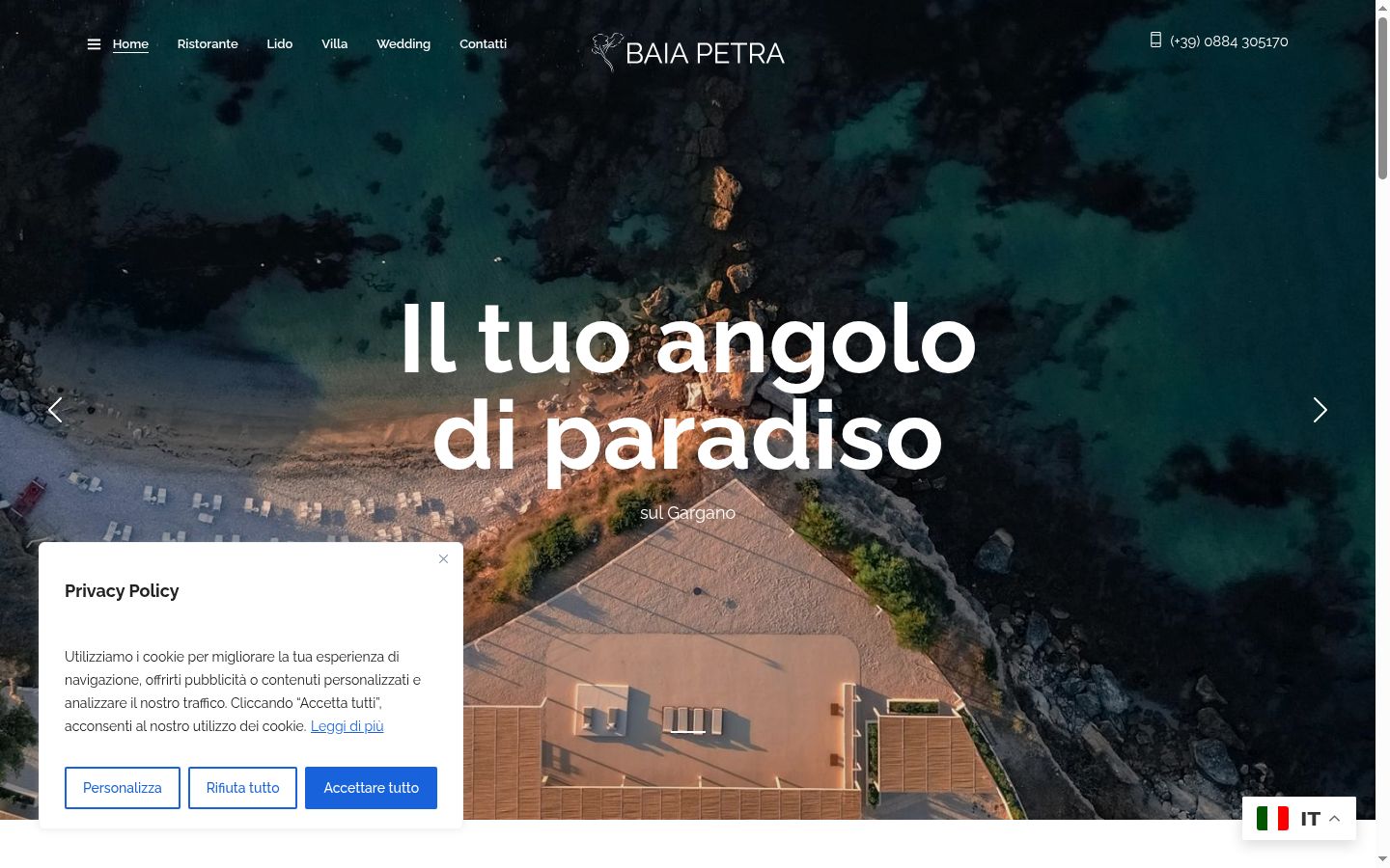 Screenshot del banner di consenso mostrato prima di qualsiasi interazione