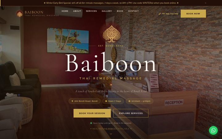 Screenshot of baiboonthairemedialmassage.com