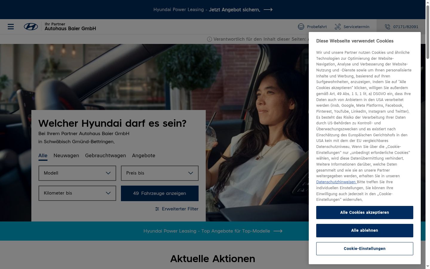 Zrzut ekranu banera zgody wyświetlanego przed jakąkolwiek interakcją