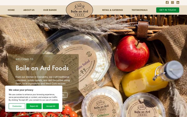 Screenshot of baileanardfoods.ie