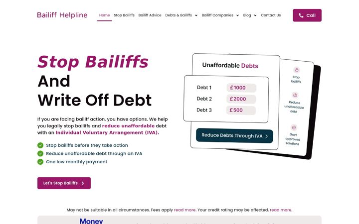 Screenshot ta' bailiffhelpline.co.uk