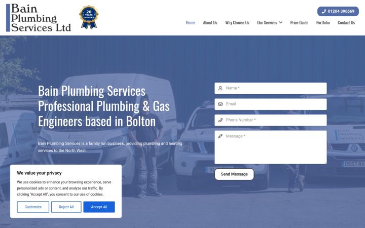 Screenshot ta' bainplumbingservices.co.uk