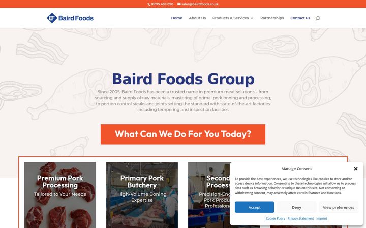 Screenshot ta' bairdfoods.co.uk