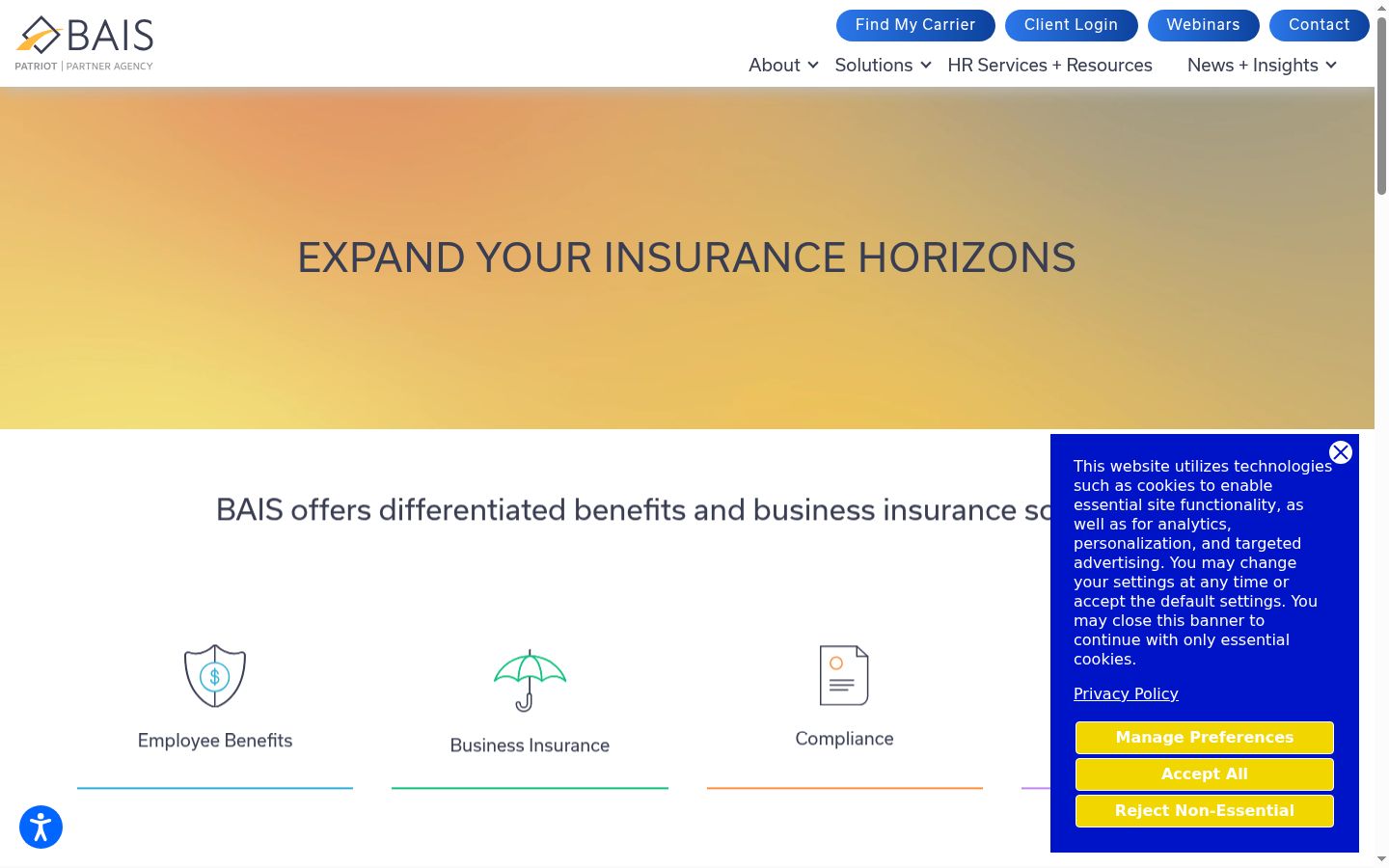 Screenshot del banner di consenso mostrato prima di qualsiasi interazione