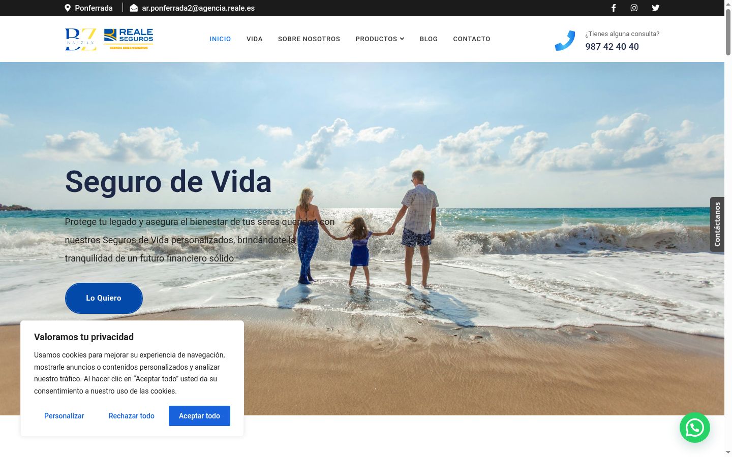 Captura de ecrã do banner de consentimento apresentado antes de qualquer interação