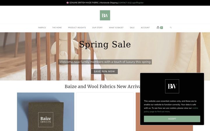 Screenshot of baizewoolfabrics.co.uk