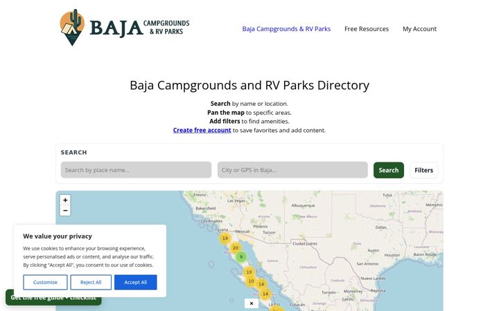 Screenshot of bajacampgrounds.com