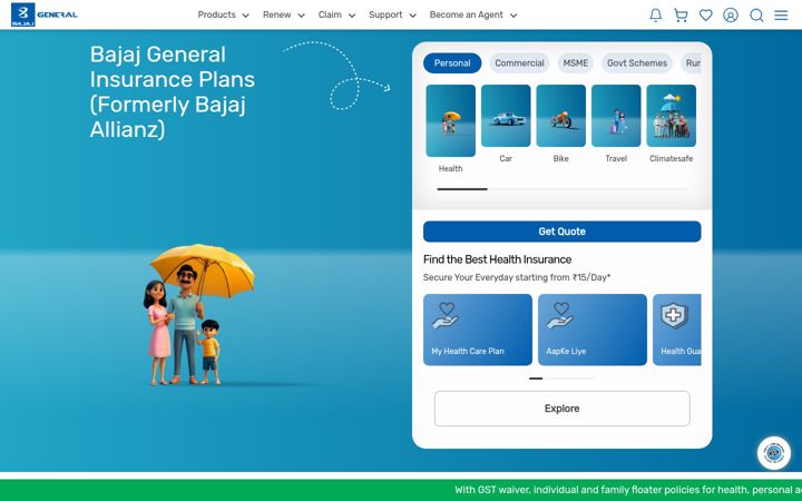 Screenshot of bajajallianz.com