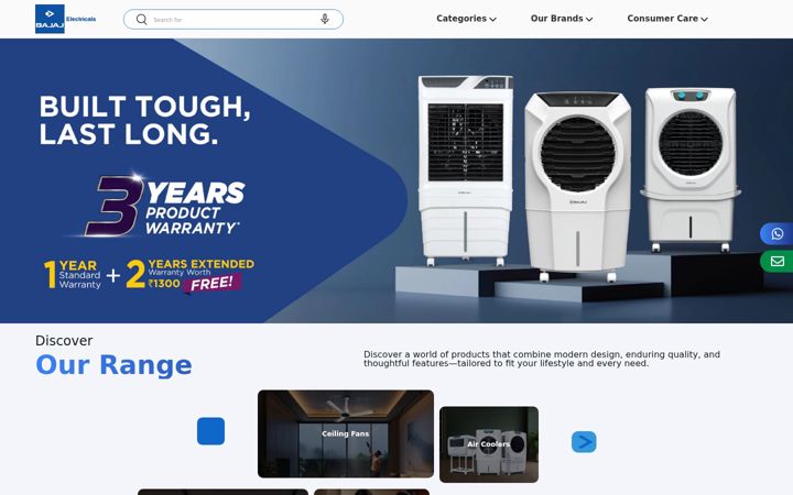 Screenshot of bajajelectricals.com