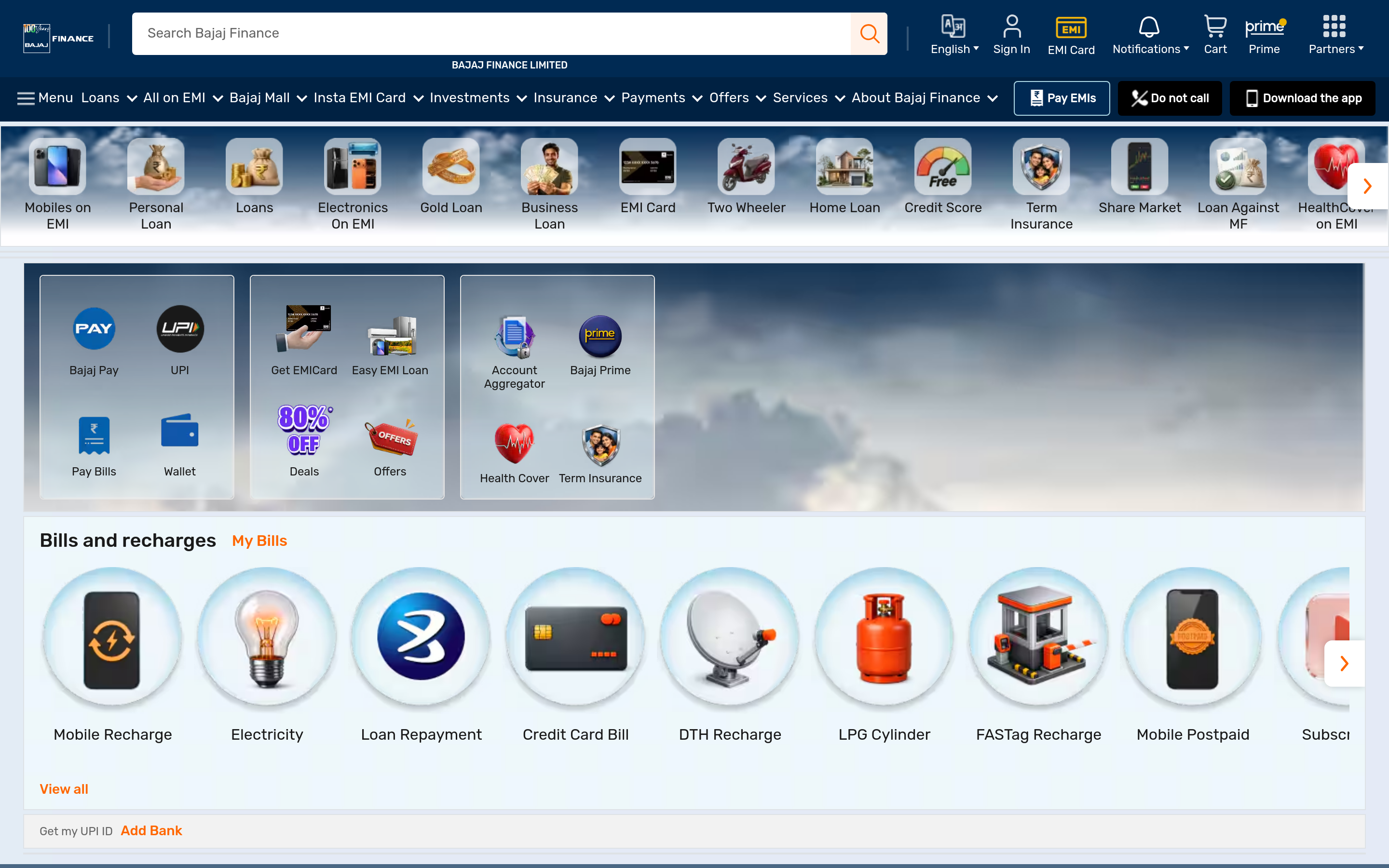 Screenshot of bajajfinserv.in