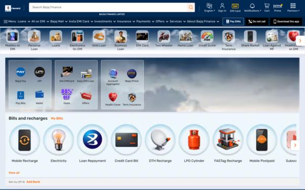 Screenshot of bajajfinserv.in