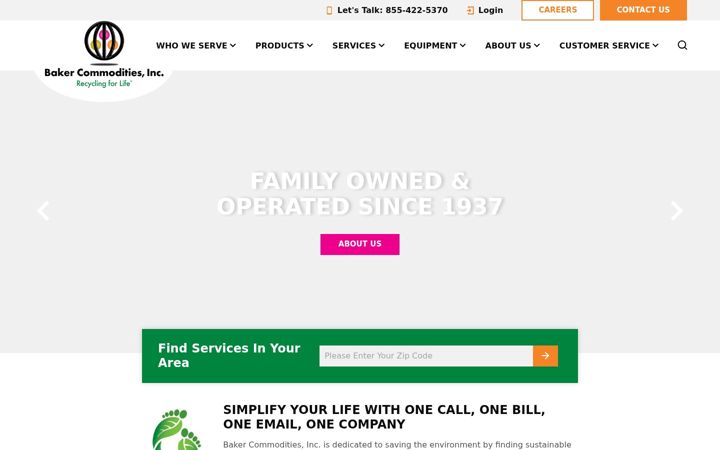 Screenshot of bakercommodities.com