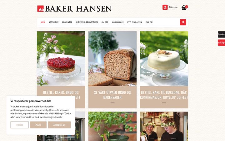 Screenshot of bakerhansen.no