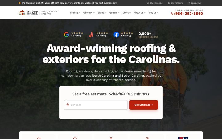 Screenshot of bakerhomeexteriors.com