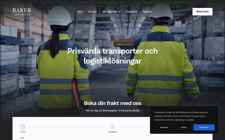 Captură de ecran a bakerlogistics.se