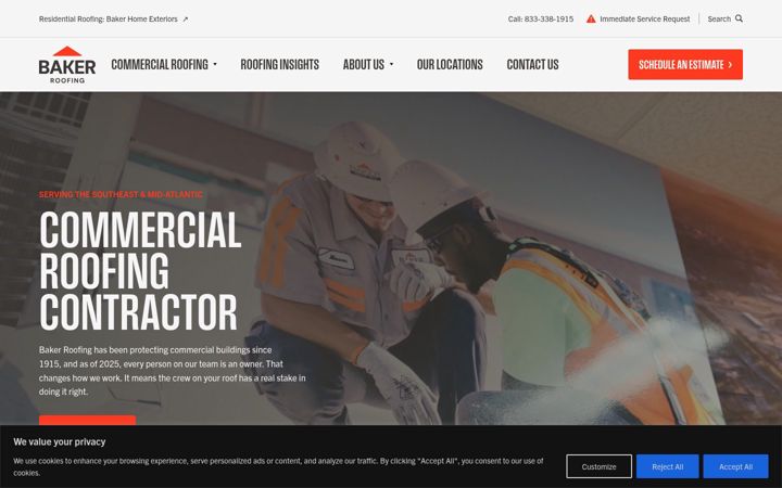 Screenshot of bakerroofing.com